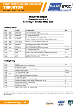 THRUXTON Saturday 8 – Sunday 9 May 2021