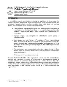Public Feedback Report Open House – February 29Th, 2012 Open House – March 7Th, 2012 Questionnaire Results