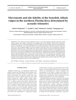 Movements and Site Fidelity of the Bonefish Albula Vulpes in the Northern Florida Keys Determined by Acoustic Telemetry