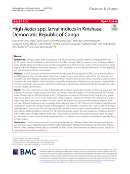 High Aedes Spp. Larval Indices in Kinshasa, Democratic Republic Of