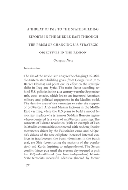 A Threat of Isis to the State-Building Efforts in the Middle East Through the Prism of Changing U.S. Strategic Objectives In