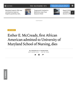 Esther E. Mccready, First African American Admitted to University of Maryland School of Nursing, Dies