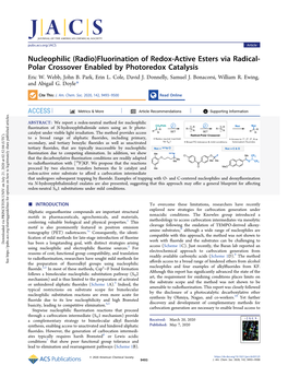 Nucleophilic (Radio)Fluorination of Redox-Active Esters Via Radical- Polar Crossover Enabled by Photoredox Catalysis Eric W