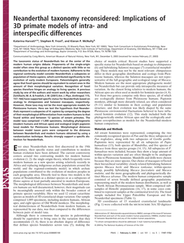 Neanderthal Taxonomy Reconsidered: Implications of 3D Primate Models of Intra- and Interspecific Differences