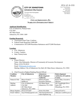 Johnstown, Pa Narrative Information Sheet