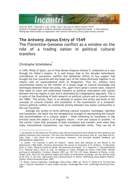 The Antwerp Joyous Entry of 1549 the Florentine-Genoese Conflict As a Window on the Role of a Trading Nation in Political Cultural Transfers