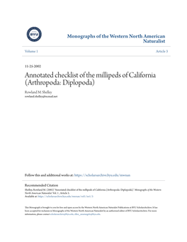 Annotated Checklist of the Millipeds of California (Arthropoda: Diplopoda) Rowland M