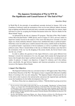 The Japanese Termination of War in WW II: the Significance and Causal Factors of “The End of War”