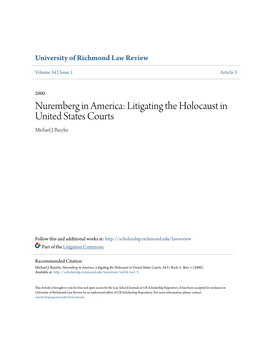 Nuremberg in America: Litigating the Holocaust in United States Courts Michael J