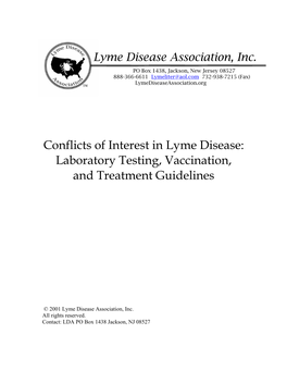 Conflicts of Interest in Lyme Disease: Laboratory Testing, Vaccination, and Treatment Guidelines