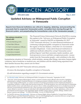 Updated Advisory on Widespread Public Corruption in Venezuela