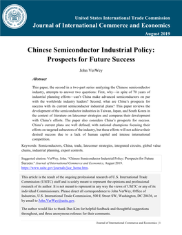 Chinese Semiconductor Industrial Policy: Prospects for Future Success