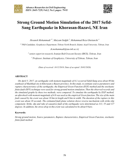 Strong Ground Motion Simulation of the 2017 Sefid- Sang Earthquake in Khorasan-Razavi, NE Iran