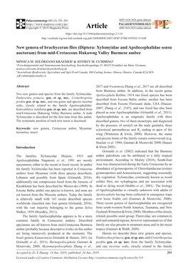 New Genera of Brachyceran Flies (Diptera: Xylomyidae and Apsilocephalidae Sensu Auctorum) from Mid-Cretaceous Hukawng Valley Burmese Amber