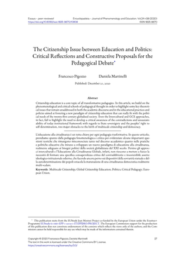 The Citizenship Issue Between Education and Politics: Critical Reflections and Constructive Proposals for the Pedagogical Debate*