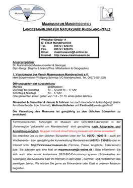 Maarmuseum Manderscheid / Landessammlung Für Naturkunde Rheinland-Pfalz