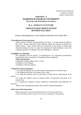 Madurai Kamaraj University B.A. Indian Culture