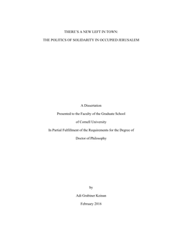 THE POLITICS of SOLIDARITY in OCCUPIED JERUSALEM Adi Grabiner Keinan, Ph.D