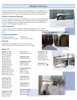 Weather Advisory Information Sheet