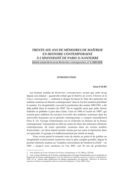 Trente-Six Ans De Mémoires De Maîtrise En Histoire Contemporaine