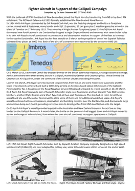 Fighter Aircraft in Support of the Gallipoli Campaign Compiled by Dr John Osborne MG DTT Phd FSG