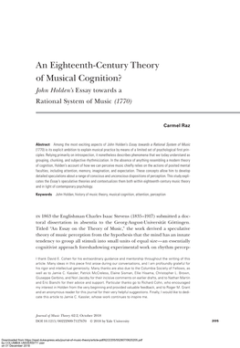 An Eighteenth-Century Theory of Musical Cognition? John Holden’S Essay Towards a Rational System of Music (1770)