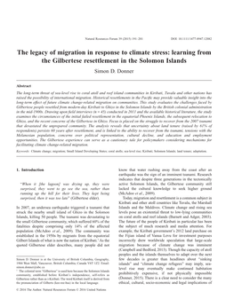 The Legacy of Migration in Response to Climate Stress: Learning from the Gilbertese Resettlement in the Solomon Islands Simon D