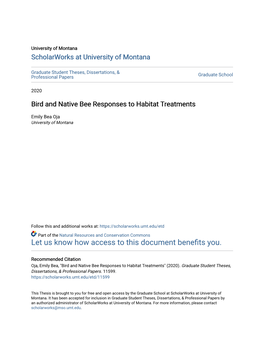 Bird and Native Bee Responses to Habitat Treatments