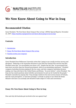 We Now Know About Going to War in Iraq