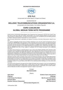 OTE PLC (Incorporated with Limited Liability in England and Wales)