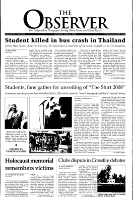 Student Killed in Bus Crash in Thailand Zahm Hall Junior Andrew Bunikis, 20, Had Taken a Semester Off to Teach English to Native Students