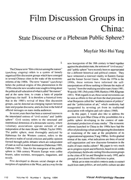 Film Discussion Groups in China: State Discourse Or a Plebeian Public Sphere?
