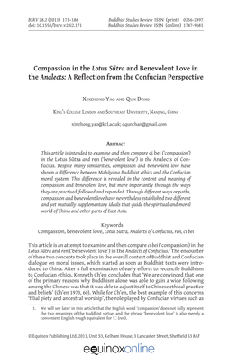 Compassion in the Lotus Sūtra and Benevolent Love in the Analects: a Reflection from the Confucian Perspective