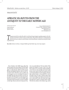 Adriatic Sea Routes from the Antiquity to the Early Modern Age