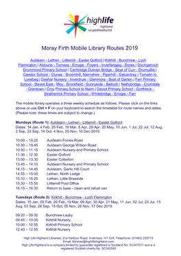 Moray Firth Mobile Library Routes 2019