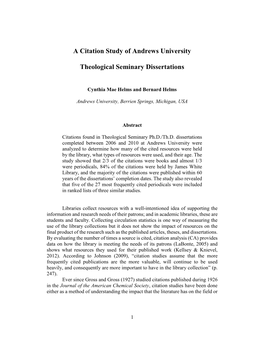 A Citation Study of Andrews University Theological Seminary Dissertations