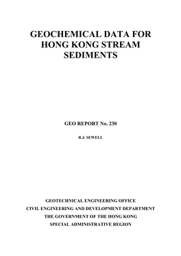 Geochemical Data for Hong Kong Stream Sediments