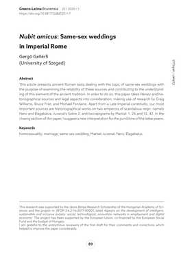 Nubit Amicus: Same-Sex Weddings in Imperial Rome
