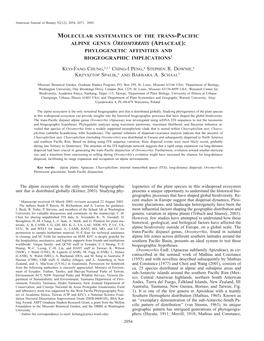 Molecular Systematics of the Trans-Pacific Alpine Genus Oreomyrrhis (Apiaceae): Phylogenetic Affinities and Biogeographic Implications1