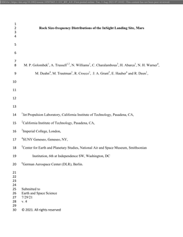 1 Rock Size-Frequency Distributions of the Insight Landing Site, Mars 2 3