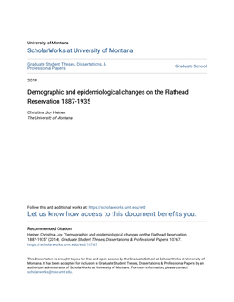 Demographic and Epidemiological Changes on the Flathead Reservation 1887-1935