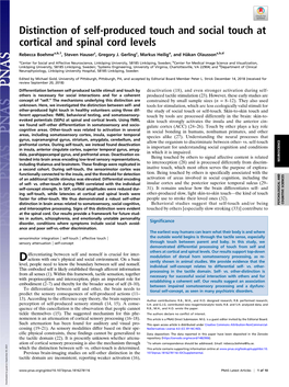 Distinction of Self-Produced Touch and Social Touch at Cortical and Spinal Cord Levels