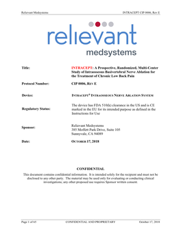 Title: INTRACEPT: a Prospective, Randomized, Multi-Center Study Of