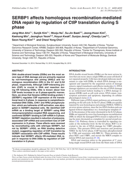 SERBP1 Affects Homologous Recombination-Mediated DNA