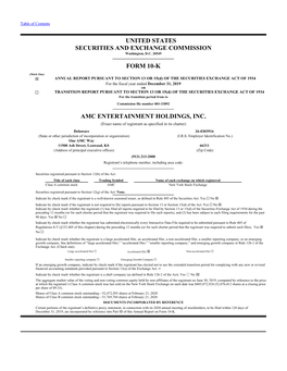 United States Securities and Exchange Commission Form 10-K Amc Entertainment Holdings, Inc