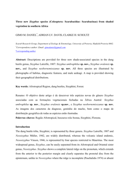 Three New Sisyphus Species (Coleoptera: Scarabaeidae: Scarabaeinae) from Shaded Vegetation in Southern Africa