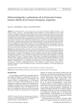 Palinoestratigrafía Y Palinofacies De La Formación Lotena, Jurásico Medio De La Cuenca Neuquina, Argentina