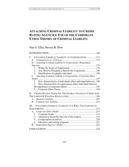 Attaching Criminal Liability to Credit Rating Agencies: Use of the Corporate Ethos Theory of Criminal Liability