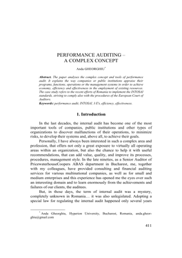 Performance Auditing – a Complex Concept