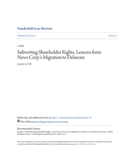 Subverting Shareholder Rights: Lessons from News Corp.'S Migration to Delaware Jennifer G